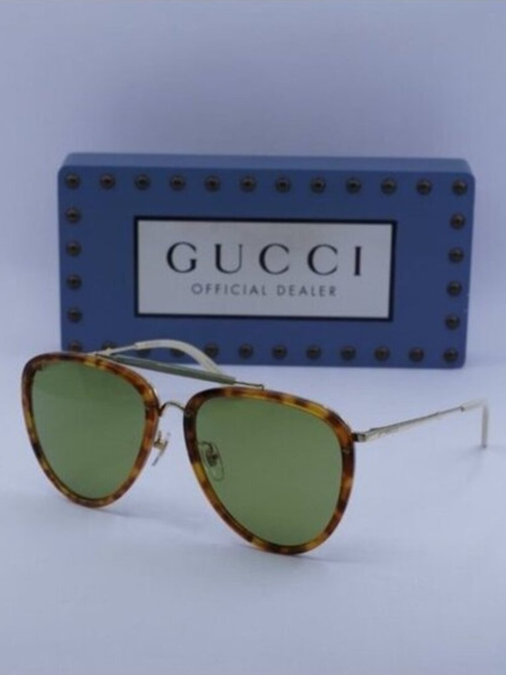 Gucci GG0672S 003 Aviator Sunglasses – Havana/Gold/Green